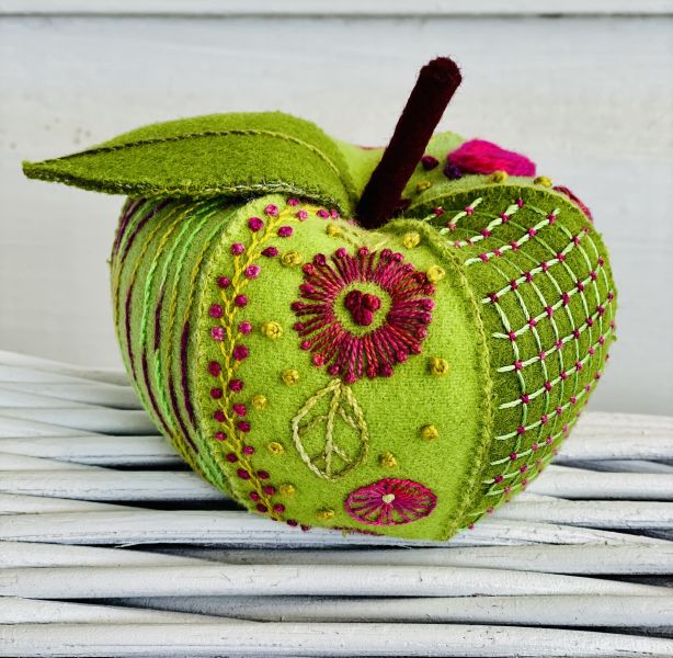 Embroidered Autumn Apple Kit Green by Ngaire Montgomery-Williams