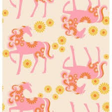 Carousel by Melody Miller Horses and Daisies on Cream Linen/Cotton