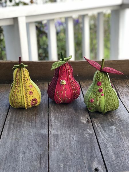 Embroidered Winter Pears Pattern designed by Ngaire Montgomery-Williams