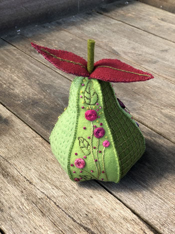 Embroidered Winter Pears Kit Green designed by Ngaire Montgomery-Williams