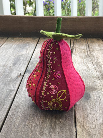 Embroidered Winter Pears Kit Red designed by Ngaire Montgomery-Williams