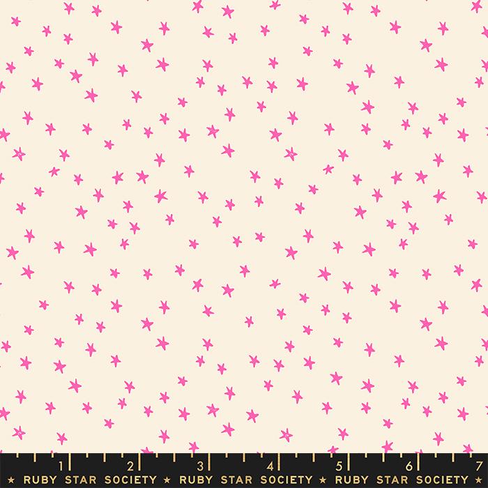 Starry by Ruby Star Starry - Small fluoro pink stars on cream