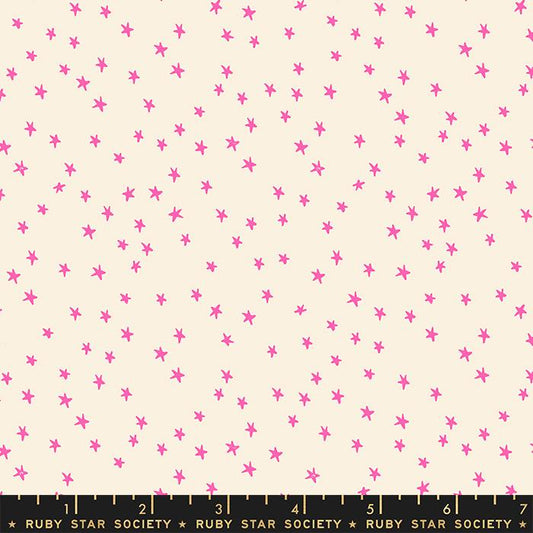 Starry by Ruby Star Starry - Small fluoro pink stars on cream