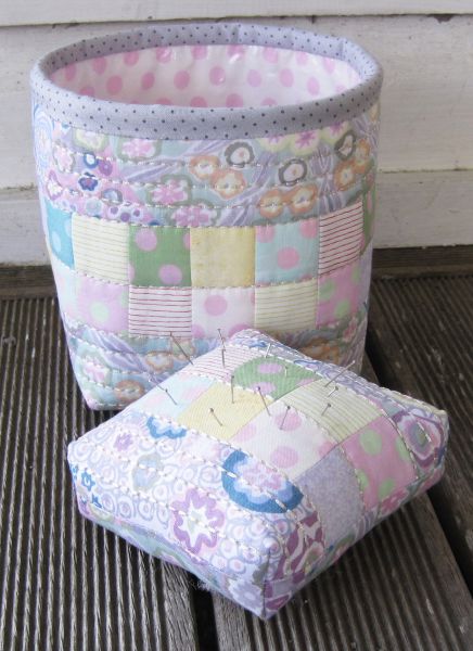 Thread Catcher and Pin Cushion.  Mauve colourway